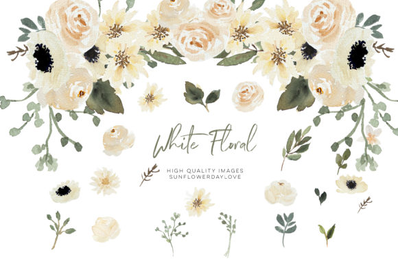 Cream Beige Floral Clipart, Watercolor: A Versatile and Elegant Design Resource