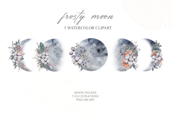 Enhance Your Designs with Watercolor Floral Moon Phase Clipart