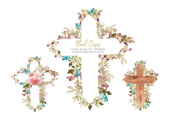 Explore Watercolor Floral Crosses Clipart