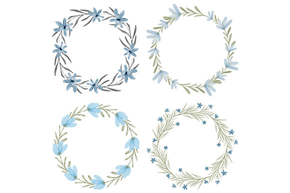 Watercolor Blue Floral Circle Wreath
