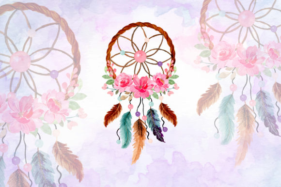 Watercolor Dream Catcher with Floral 12