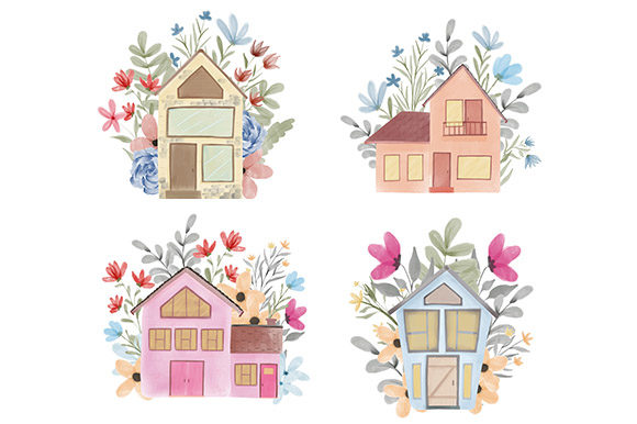 Watercolor Floral House Set Cute Style: A Versatile Design for Your Creative Projects