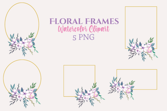 Watercolor Purple Gold Floral Frames